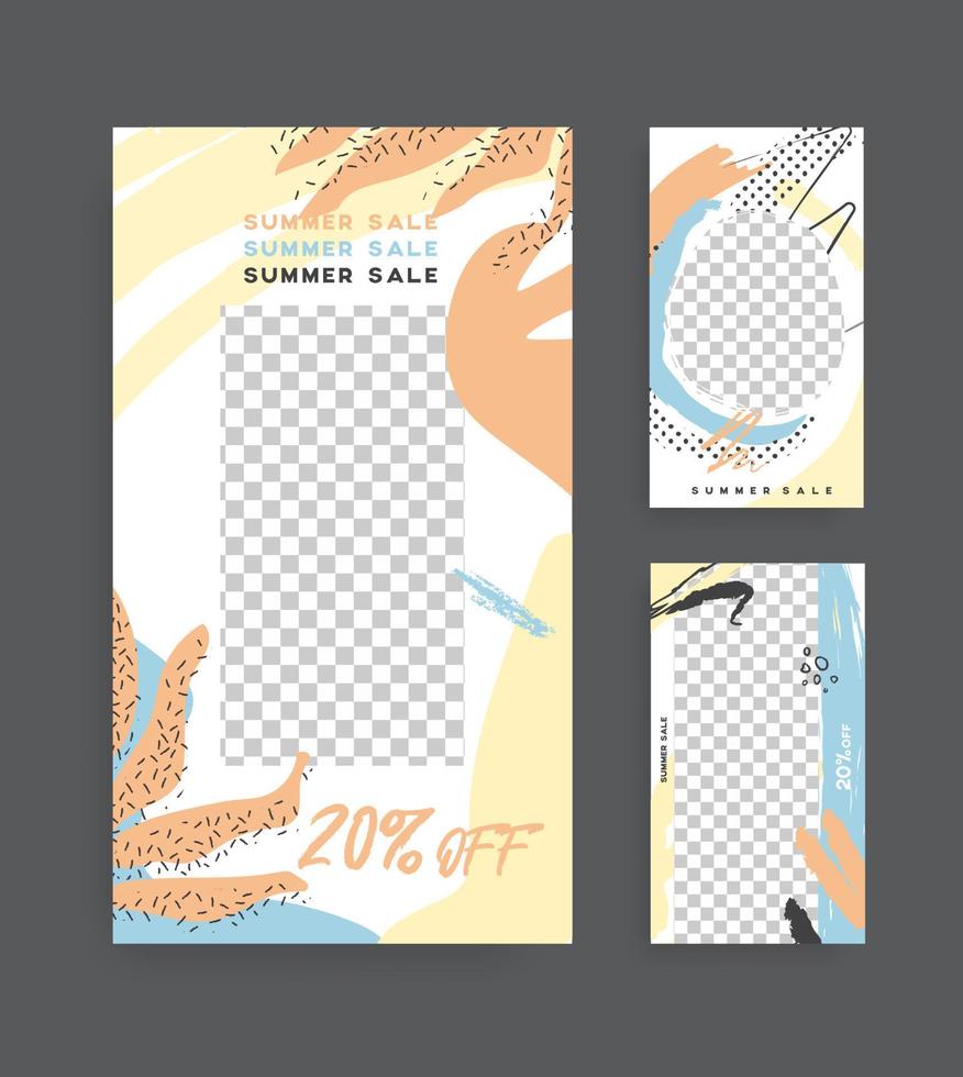 Abstract memphis design style social media stories promotional post template, summer theme fashion sale collection vector