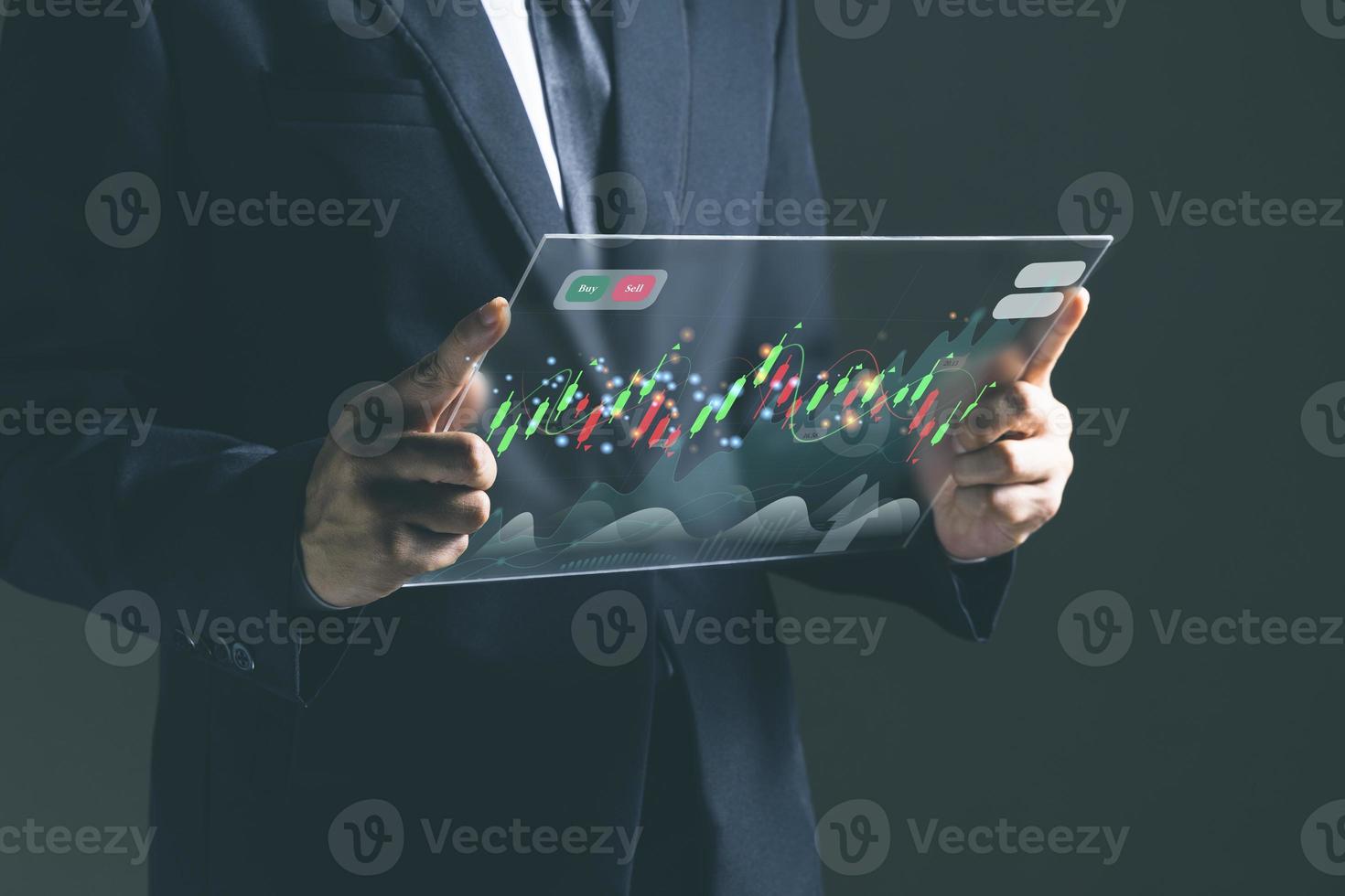 Businessman with report chart up forward to financial profit growth of stock market investment. photo