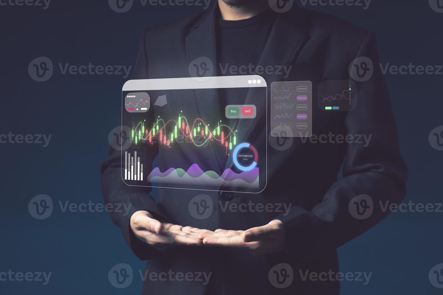 young investor or business man with graphic global network connection and graph chart of stock market investment trading photo