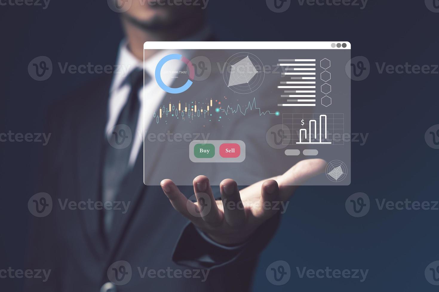 young investor or business man with graphic global network connection and graph chart of stock market investment trading photo