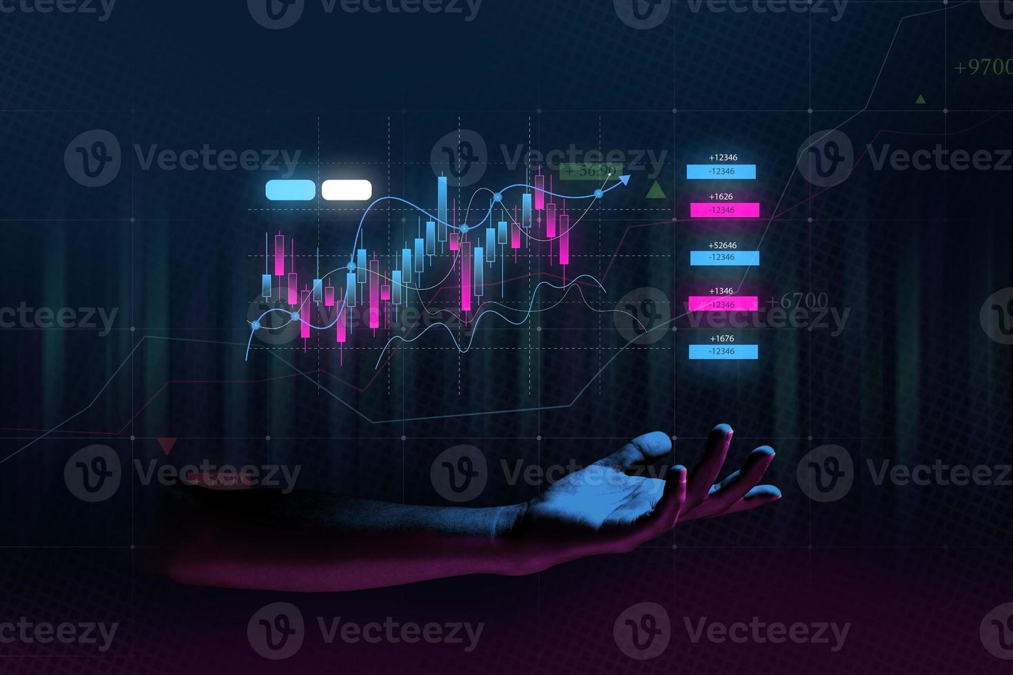 Businessman hand finance business chart of metaverse technology financial graph investment photo