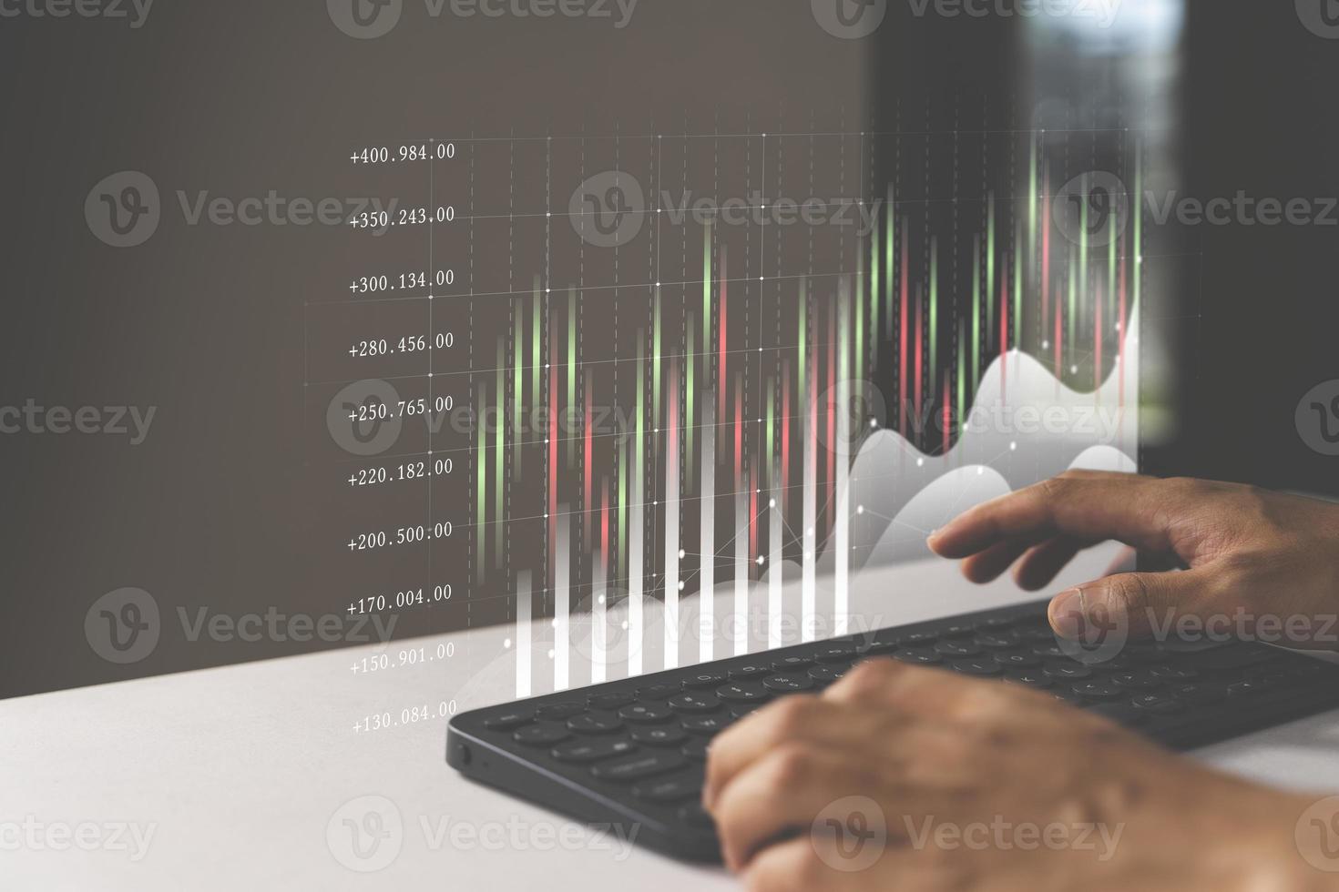 Businessmen work with stock market investment to analyze trading data. photo