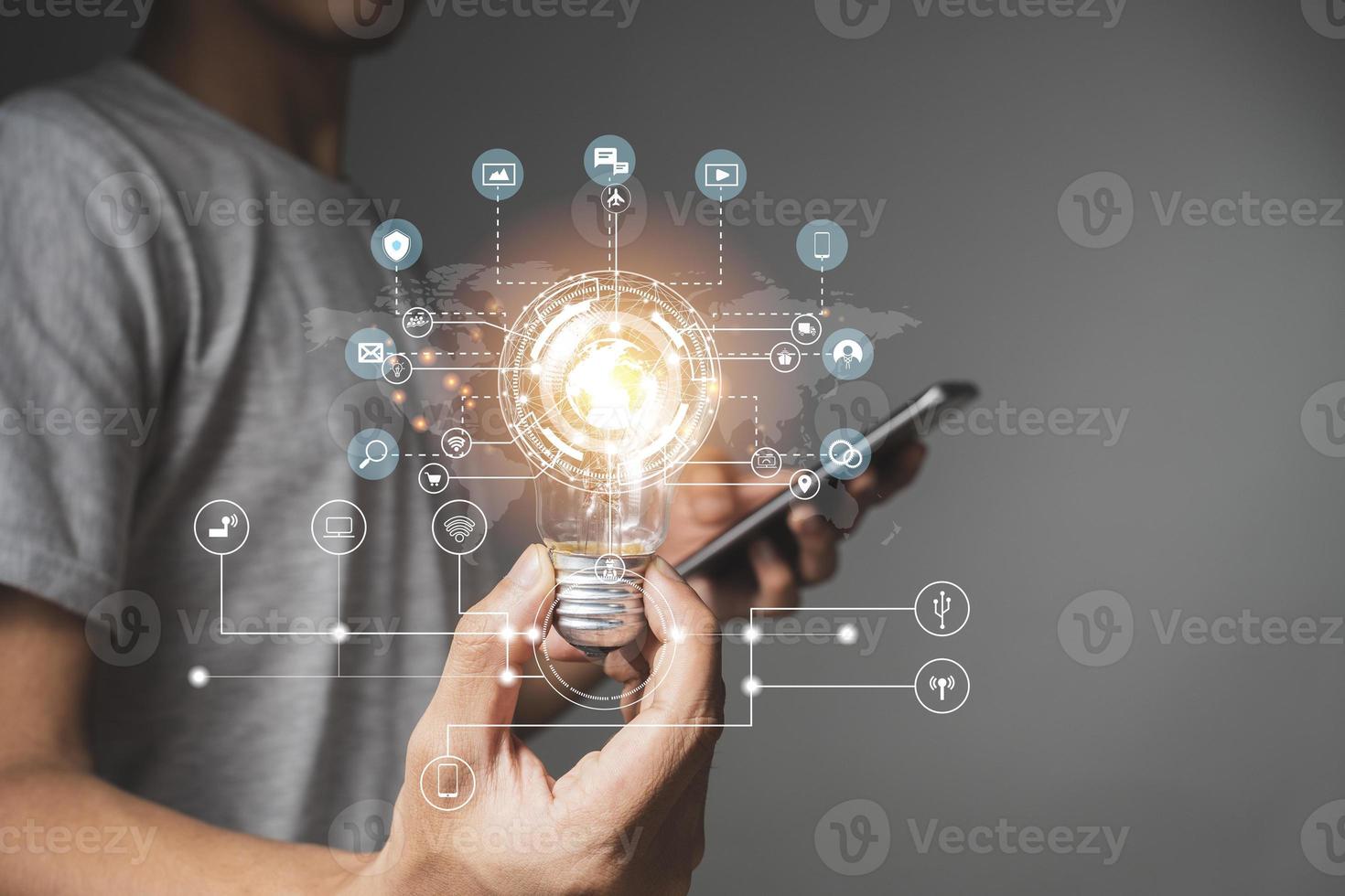 Hand holding Light bulb Global Internet connection, global internet connection big data photo