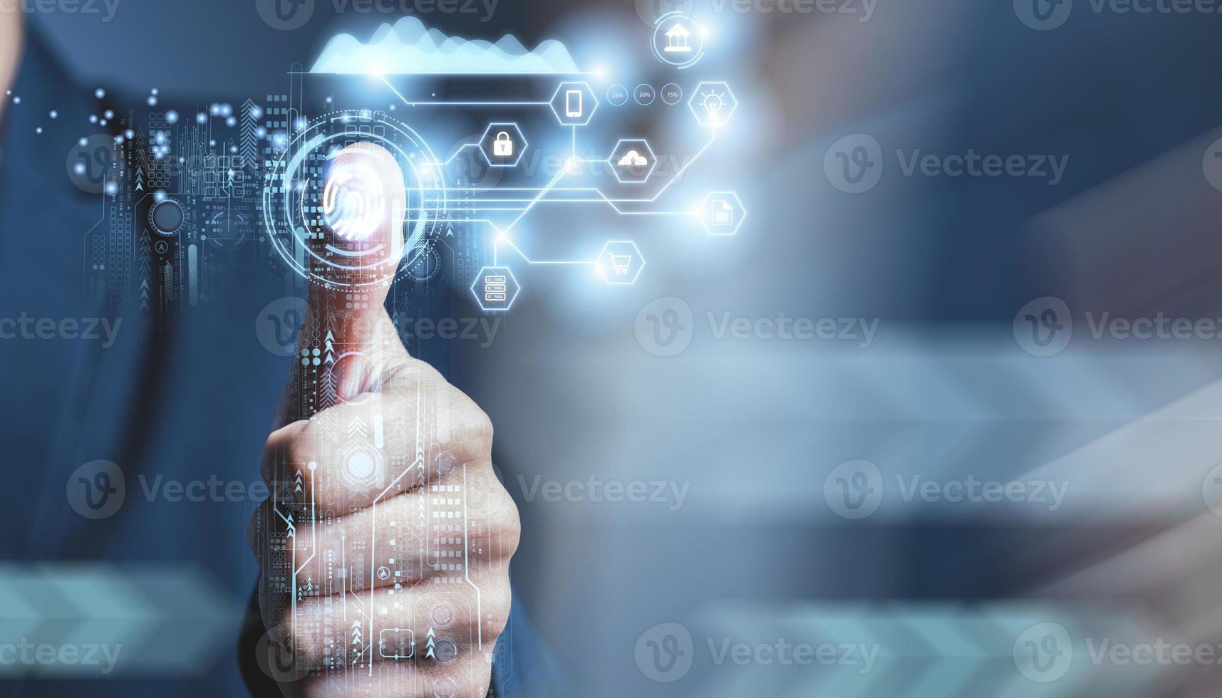 businessman scan fingerprint biometric identity. concept of the future of security and password control photo