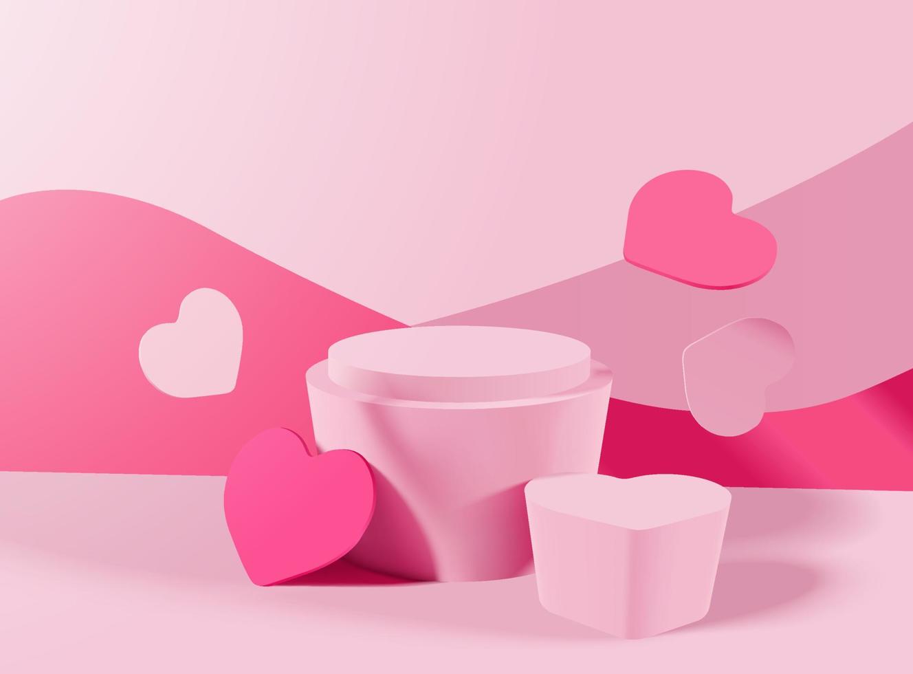 Valentine's day podium scene and heart shape 3d mockup for product display presentation vector