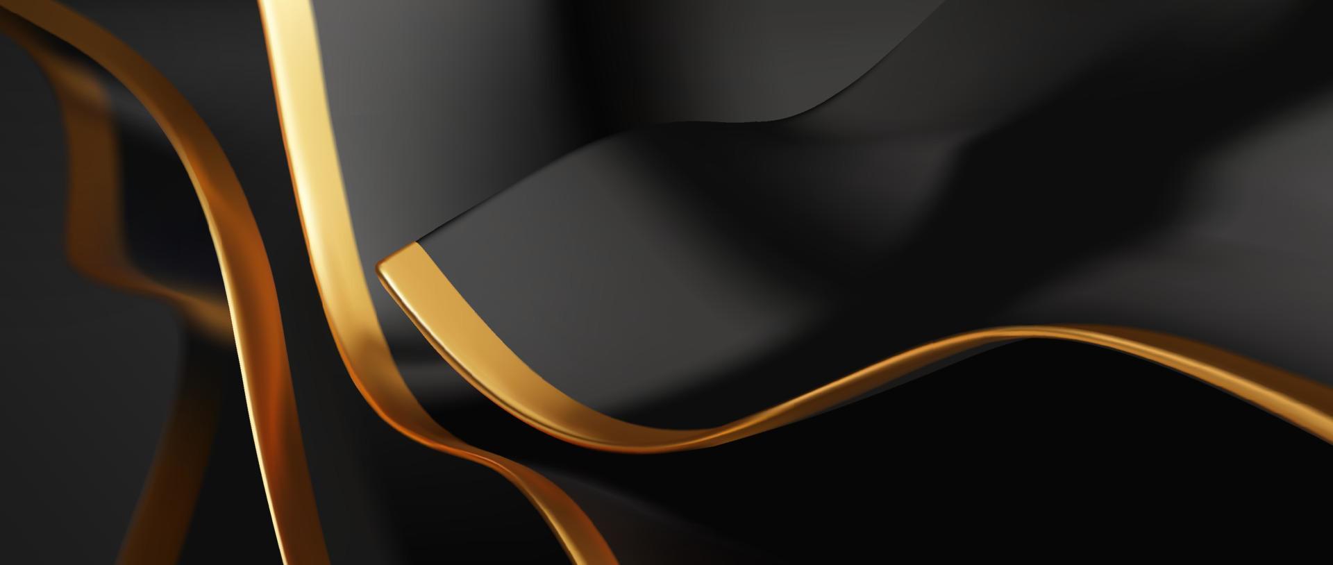 fondo de lujo ondulado negro y dorado, hoja ondulada en capas vector de ilustración de papel tapiz realista 3d