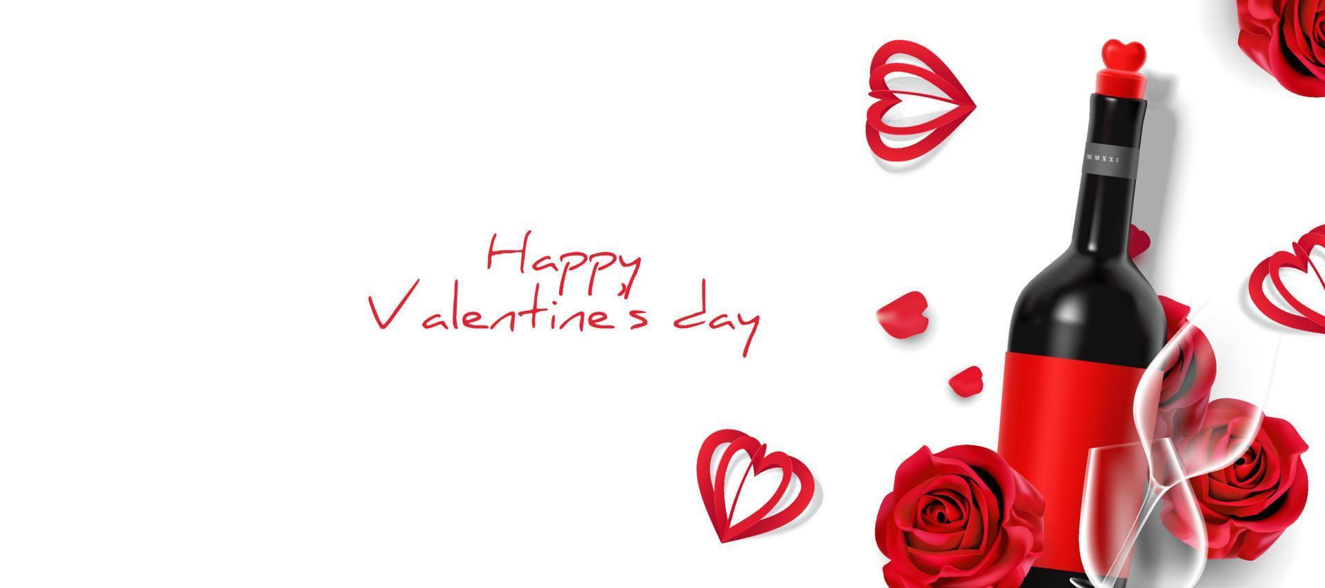 Beautiful elegant Valentine's day realistic flat lay banner with copy space vector