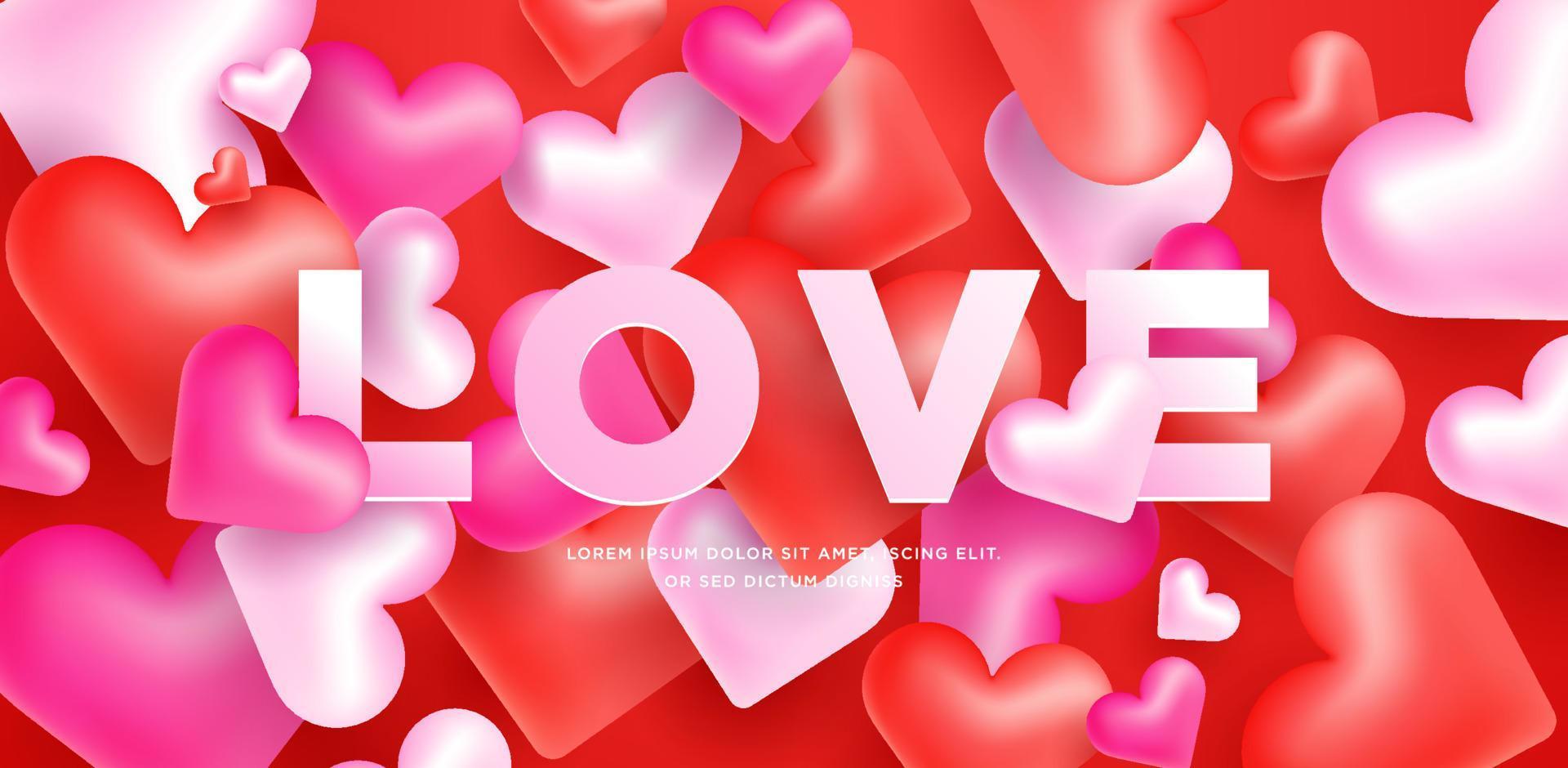 3d hearts love background template eps10 vector, valentine's day event poster illustration vector