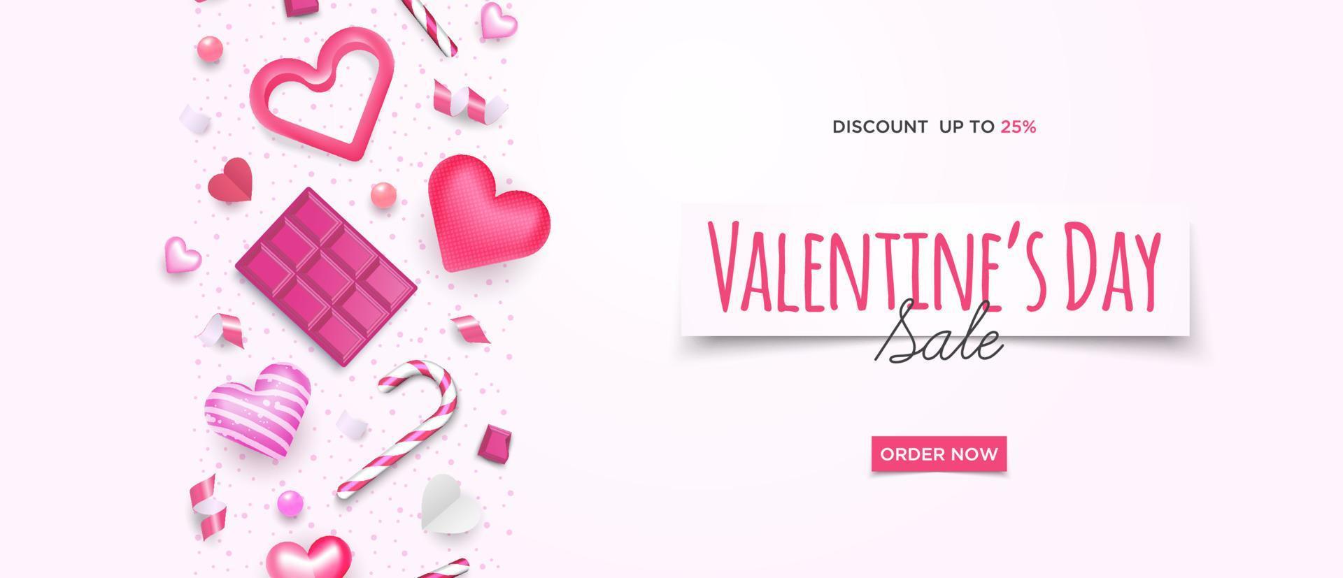 plantilla de vector 3d de fondo de banner horizontal de venta de san valentín