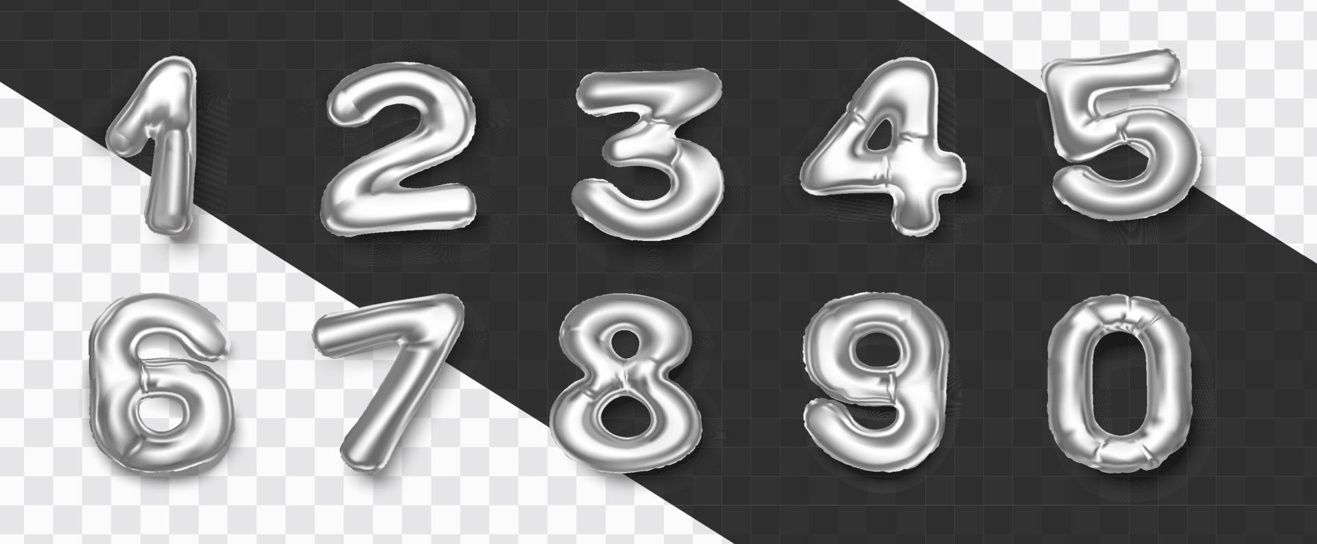 Set of realistic silver foil balloon numbers vector decoration