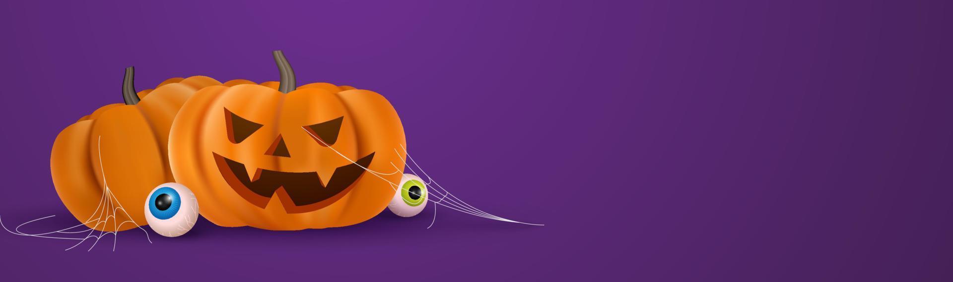 Cute 3d halloween pumpkin banner template with copy space vector