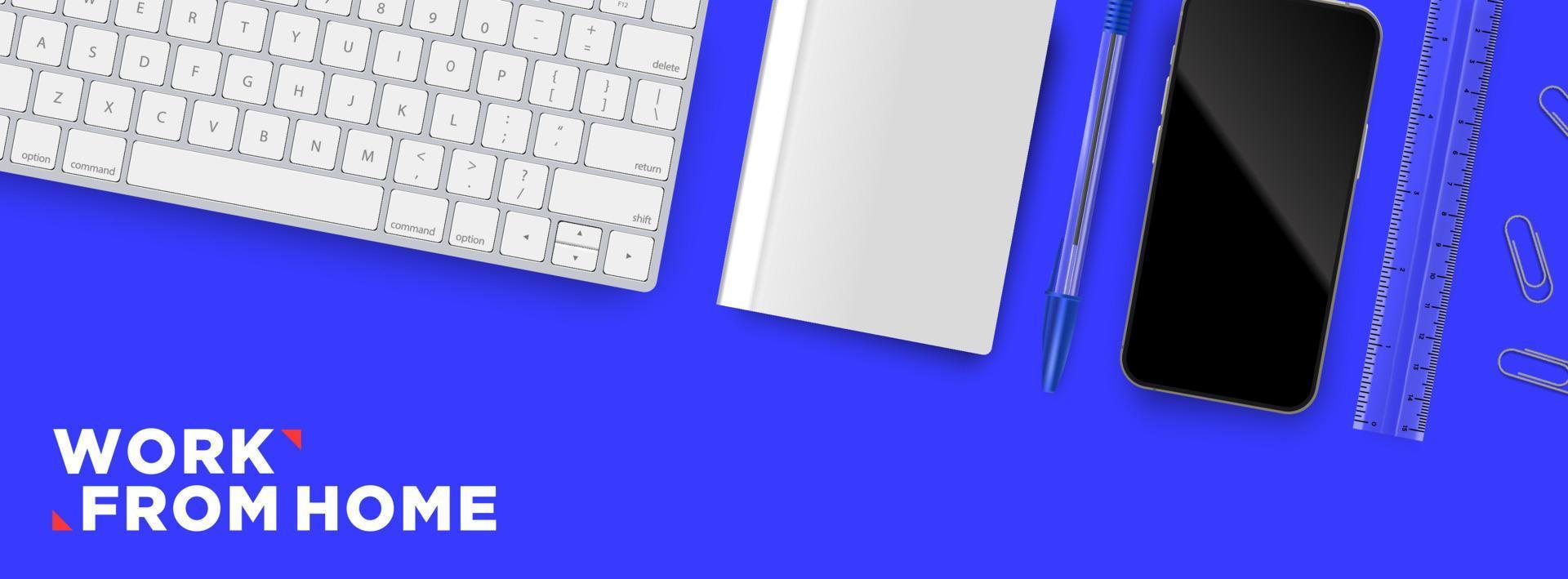 Work from home top view school and office realistic isolated objects vector template for decorative mockup