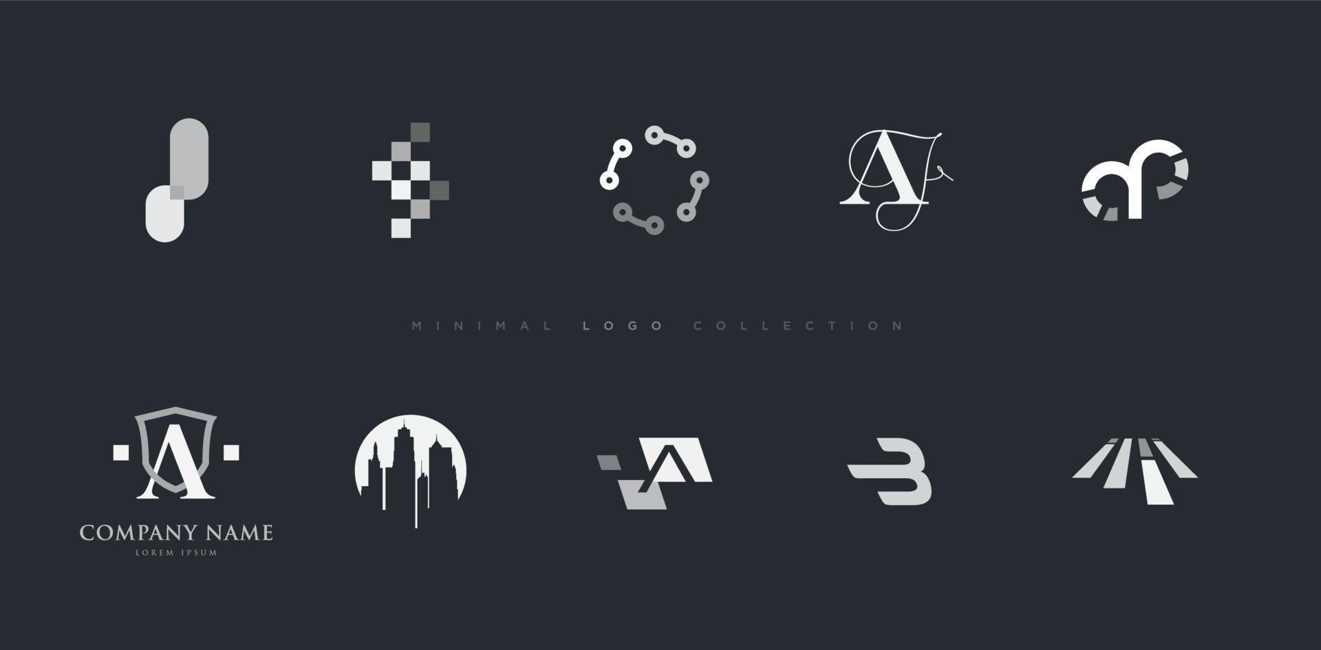 colección de logotipos mínimos modernos, inicial de cresta vintage, bienes raíces, plantilla de marca de insignia de tecnología, conjunto de símbolos en blanco y negro vector