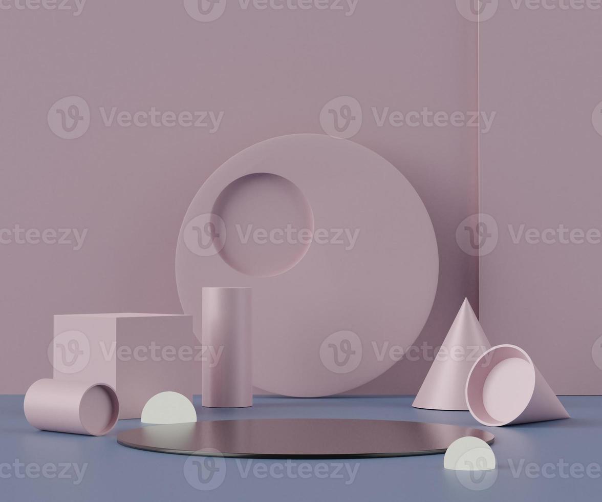 3D Abstract background of empty podium display for products and cosmetic presentation and mock up. Pastel pedestal or showcase with minimal geometry shapes. Colorful scene. photo