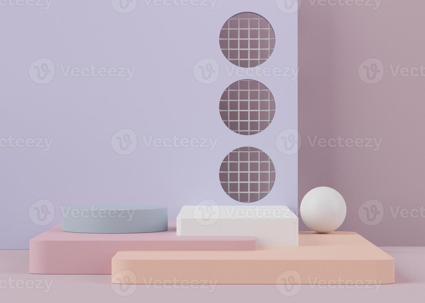 3d rendering of pastel minimal displays podium or pedestal for mock up and products presentation photo