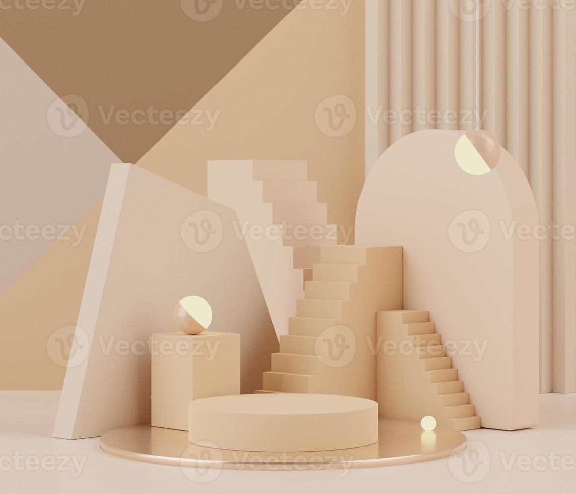 3d geometric shapes. Blank podium display in pastel color. Minimalist pedestal or showcase scene for present product and mock up. Abstract background for cosmetic advertising. photo