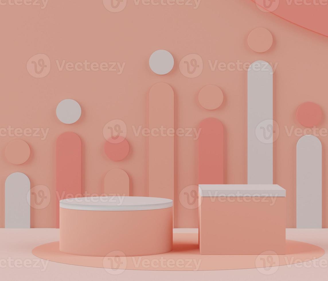 3d rendering of pink coral minimal displays podium or pedestal for mock up and products presentation photo