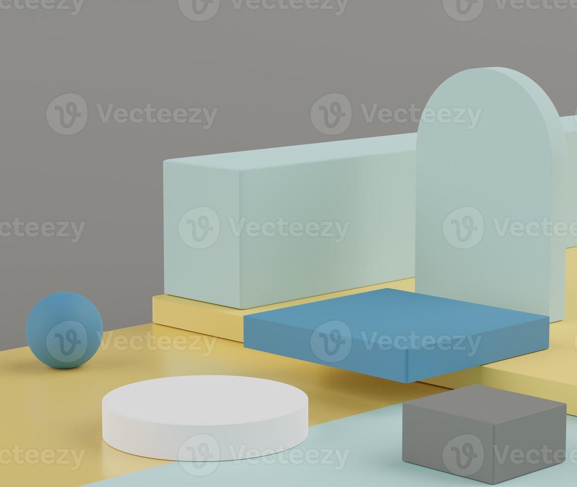 3d rendering of Earth tones minimal displays podium or pedestal for mock up and products presentation with abstract simple geometric shapes background. photo