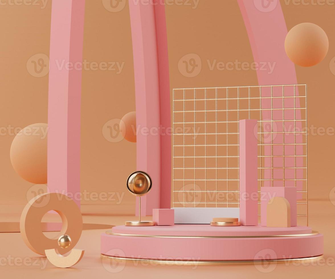 3d abstract render minimal scene of pink coral Podium for display products and advertising with clean background photo