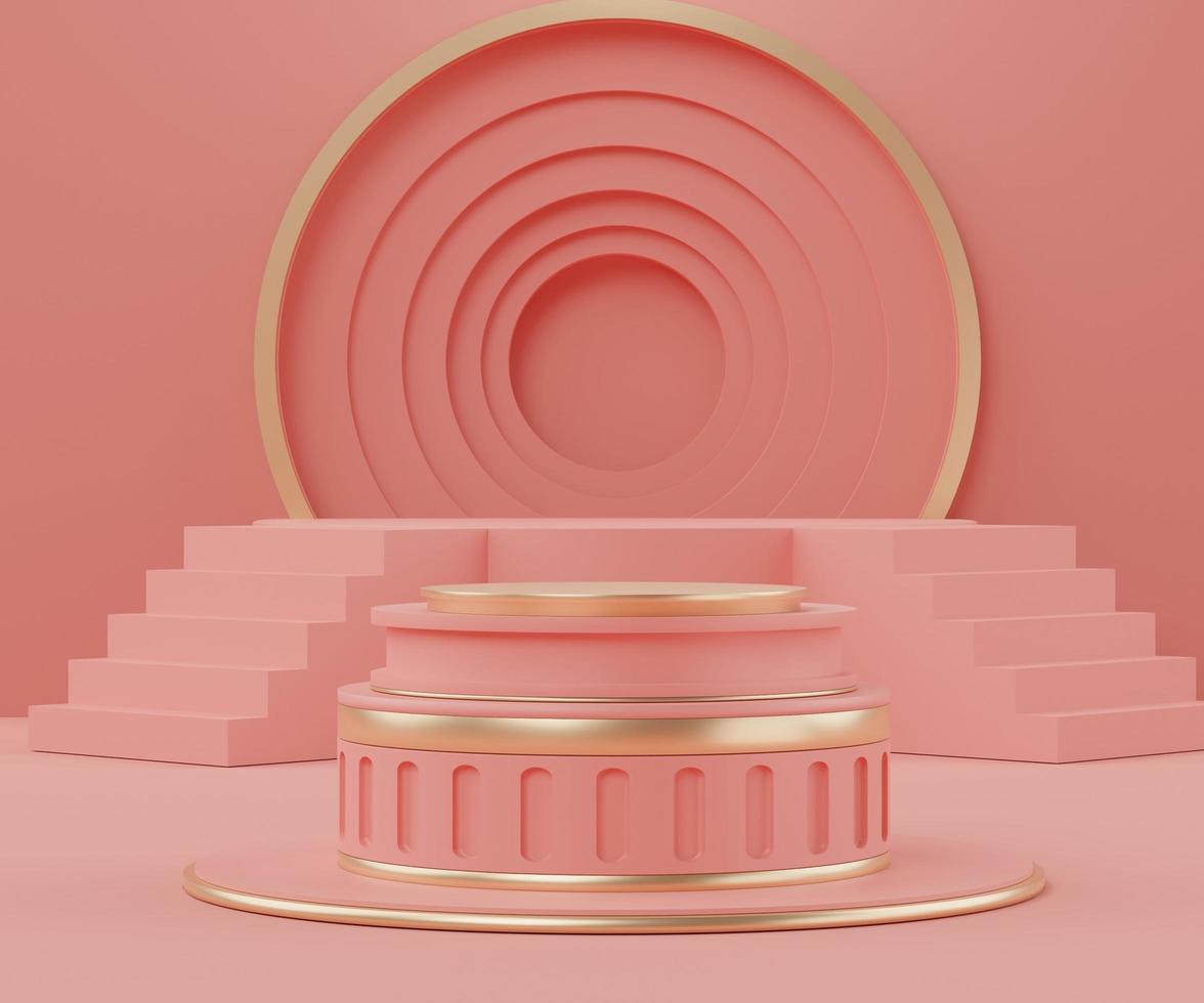 3d abstract render minimal scene of pink coral Podium for display products and advertising with clean background photo