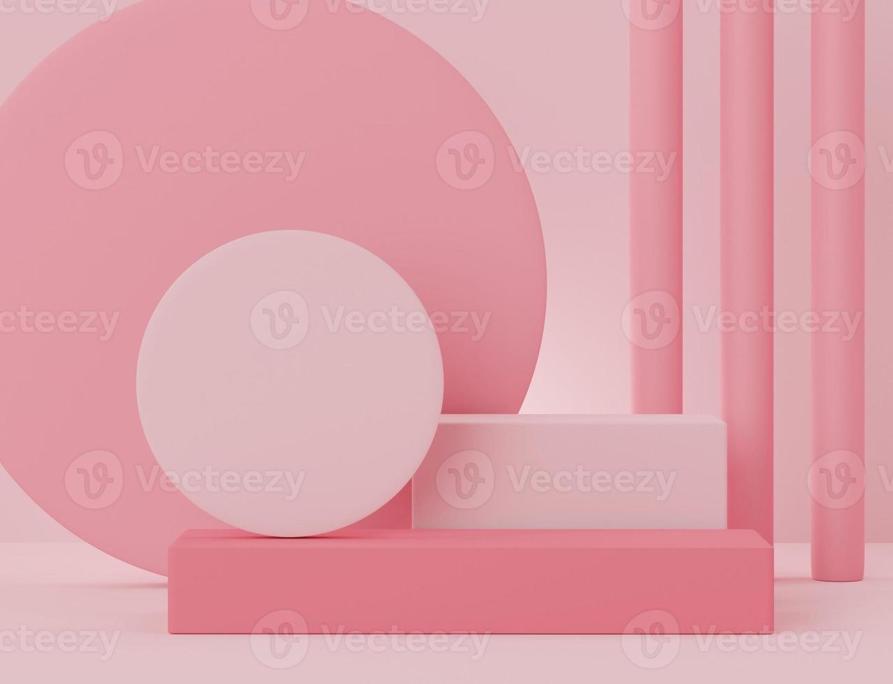 3d geometric form. Box podium in coral pink color. Fashion show stage,pedestal, shopfront with colorful theme. Minimal scene for  product display. photo