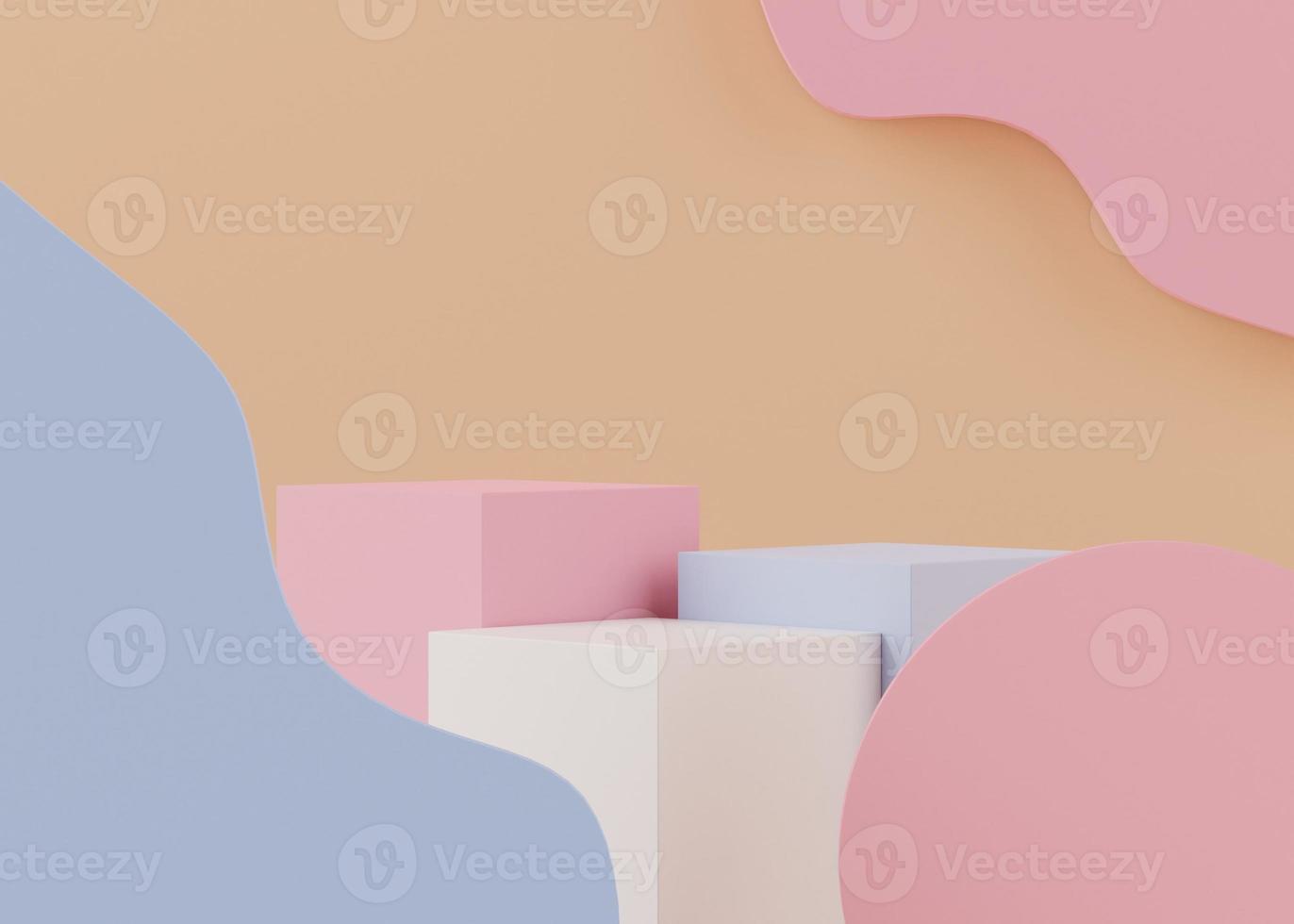 3d geometric shapes. Blank podium display in pastel color. Minimalist pedestal or showcase scene for present product and mock up. Abstract background for cosmetic advertising. photo