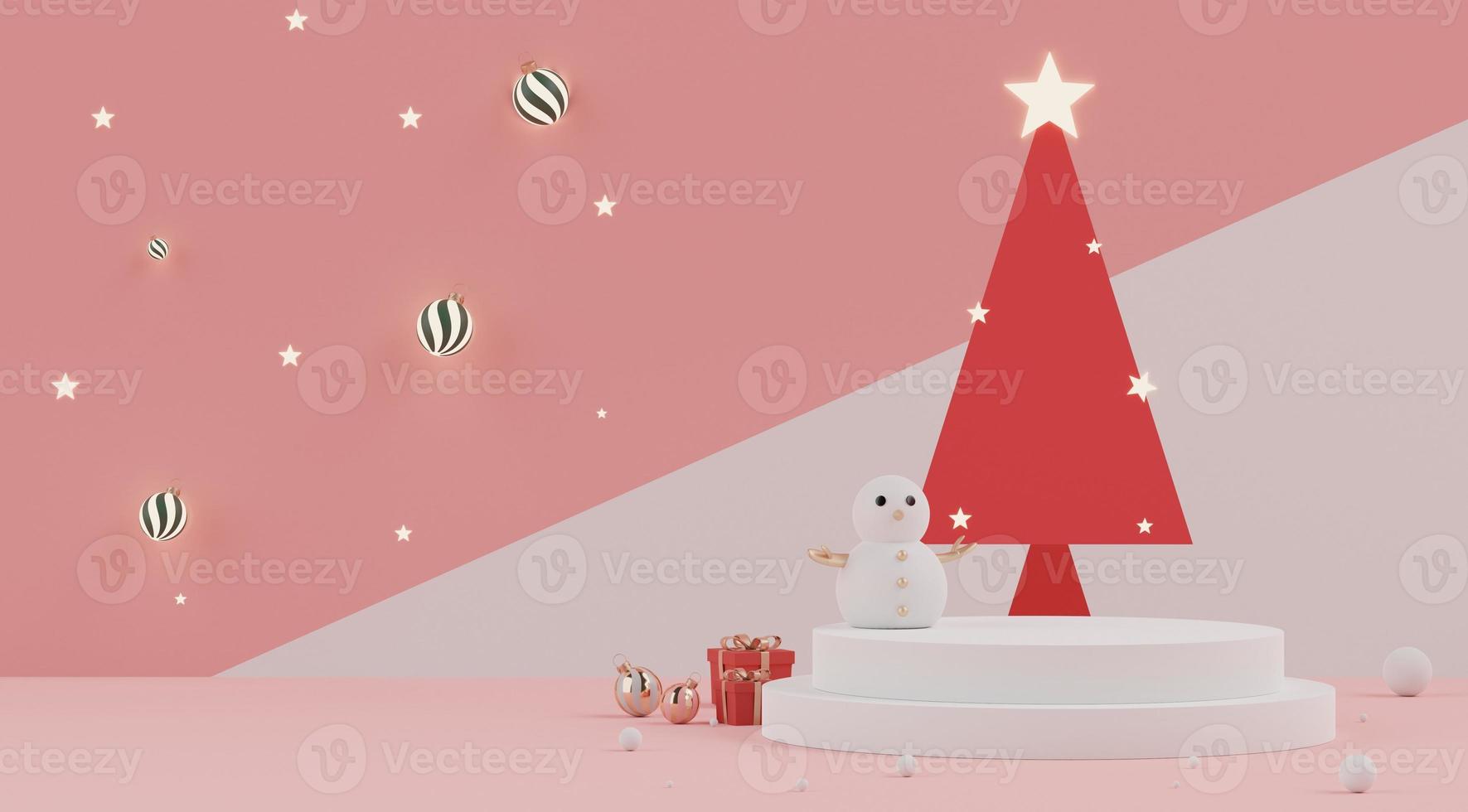 3d Minimal scene of Christmas holiday theme concept decorate with displays podium or pedestal for mock up and products presentation. photo
