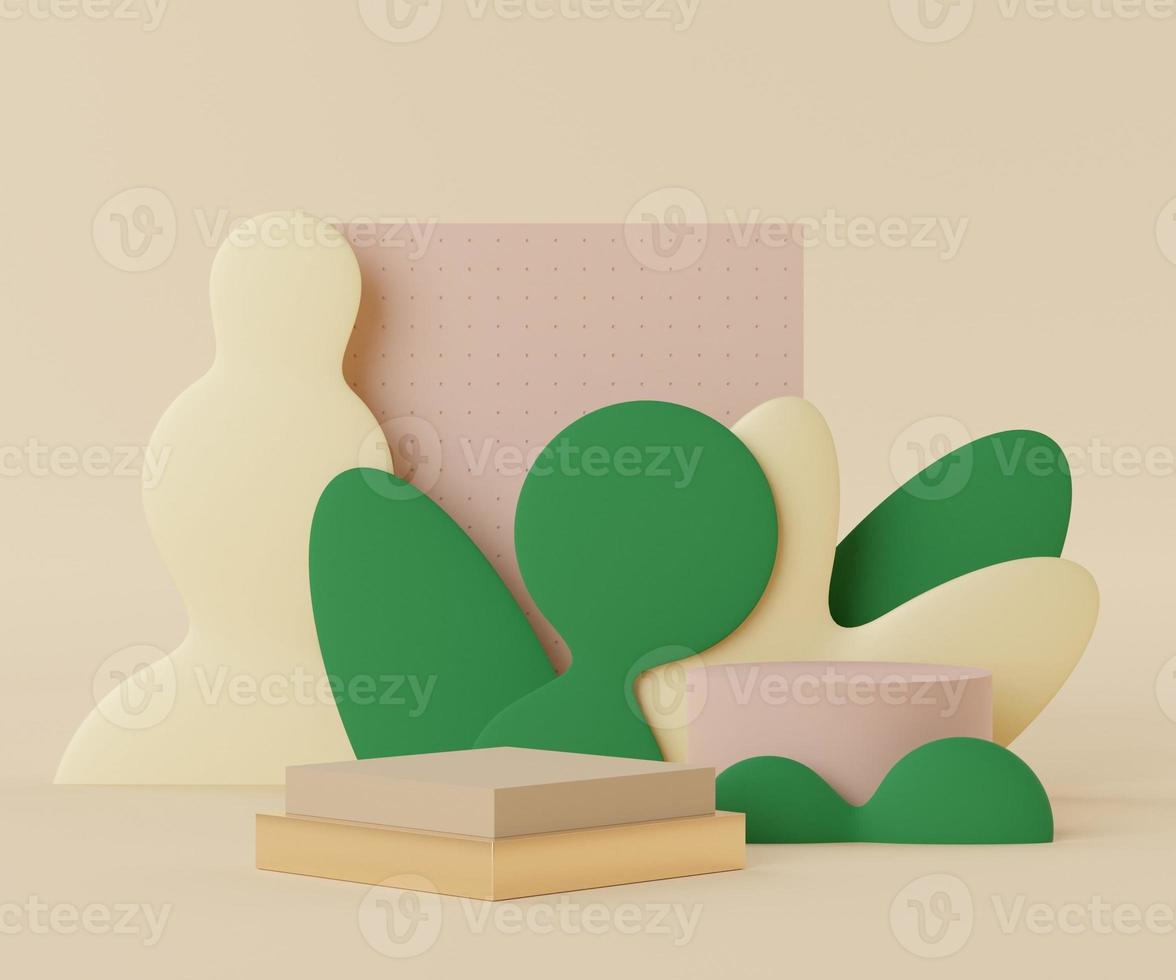 3d render scene of minimal Podium for display products with pastel theme. Abstract empty background for cosmetic advertising photo