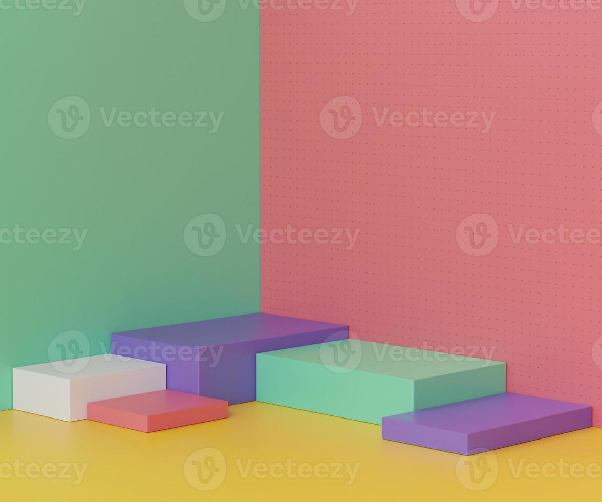 3d rendering of empty Podium in pastel color. Blank pedestal and shopfront with clean design. Minimal scene for  product display. photo