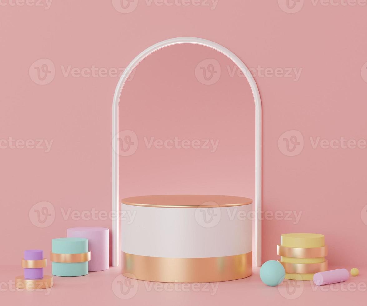 3d abstract render minimal scene of pink coral Podium for display products and advertising with clean background photo