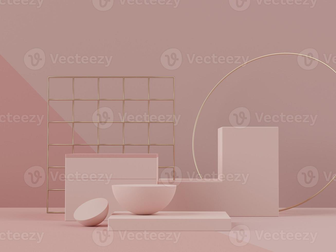 3d rendering of pink coral minimal displays podium or pedestal for mock up and products presentation photo