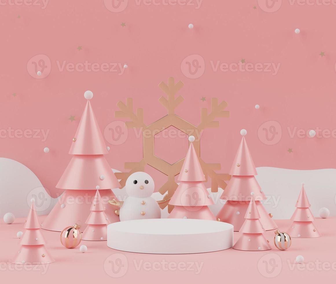 3d Minimal scene of Christmas holiday theme concept decorate with displays podium or pedestal for mock up and products presentation. photo
