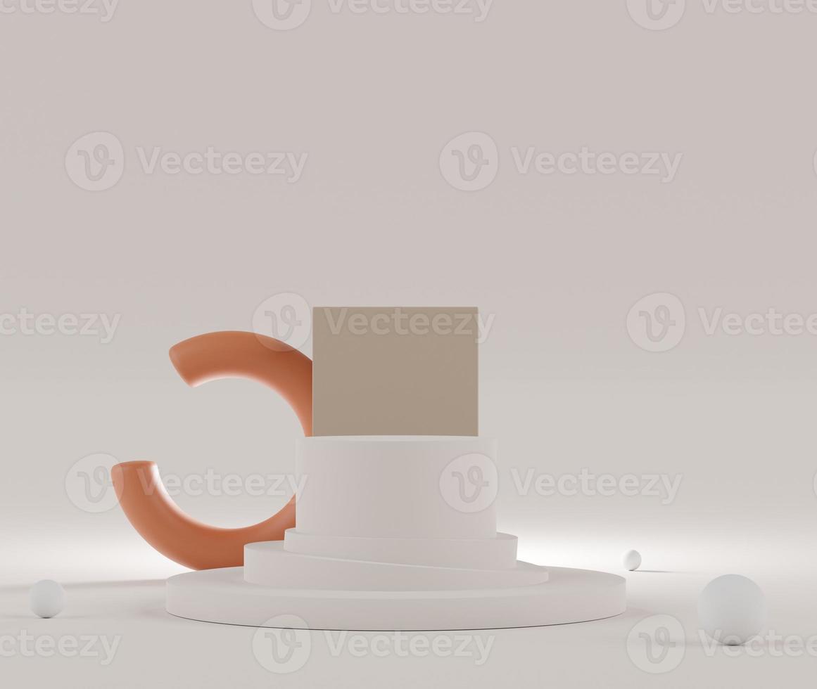 3d rendering of Earth tones minimal displays podium or pedestal for mock up and products presentation with abstract simple geometric shapes background. photo