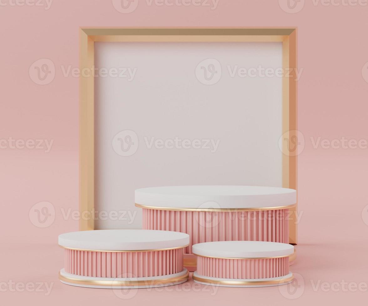 3d abstract render minimal scene of pink coral Podium for display products and advertising with clean background photo