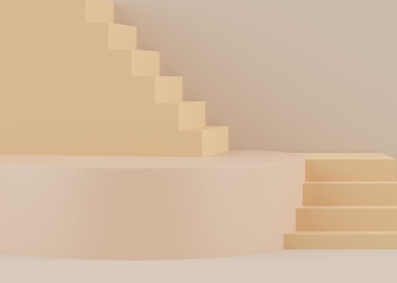 3D Podium stand with pastel color arches scene. Minimalist geometric vacant platform for mock up and presentation. Abstract background for commercial and cosmetic advertising. photo