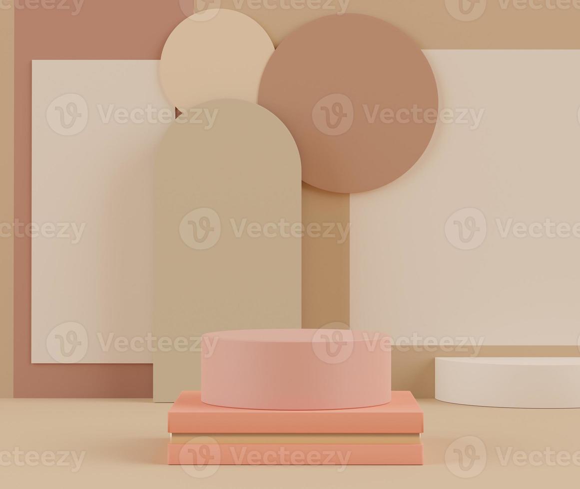 3d rendering of Earth tones minimal displays podium or pedestal for mock up and products presentation with abstract simple geometric shapes background. photo