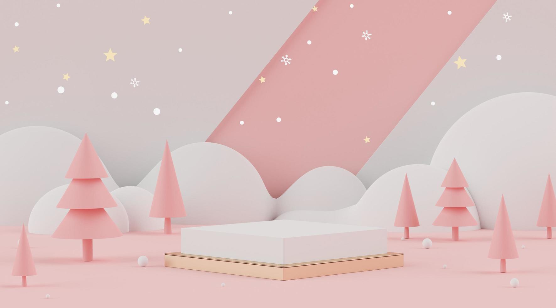 3d Minimal scene of Christmas holiday theme concept decorate with displays podium or pedestal for mock up and products presentation. photo