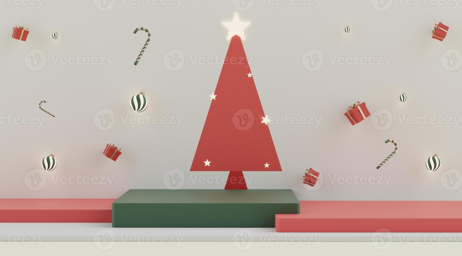 3d Minimal scene of Christmas holiday theme concept decorate with displays podium or pedestal for mock up and products presentation. photo