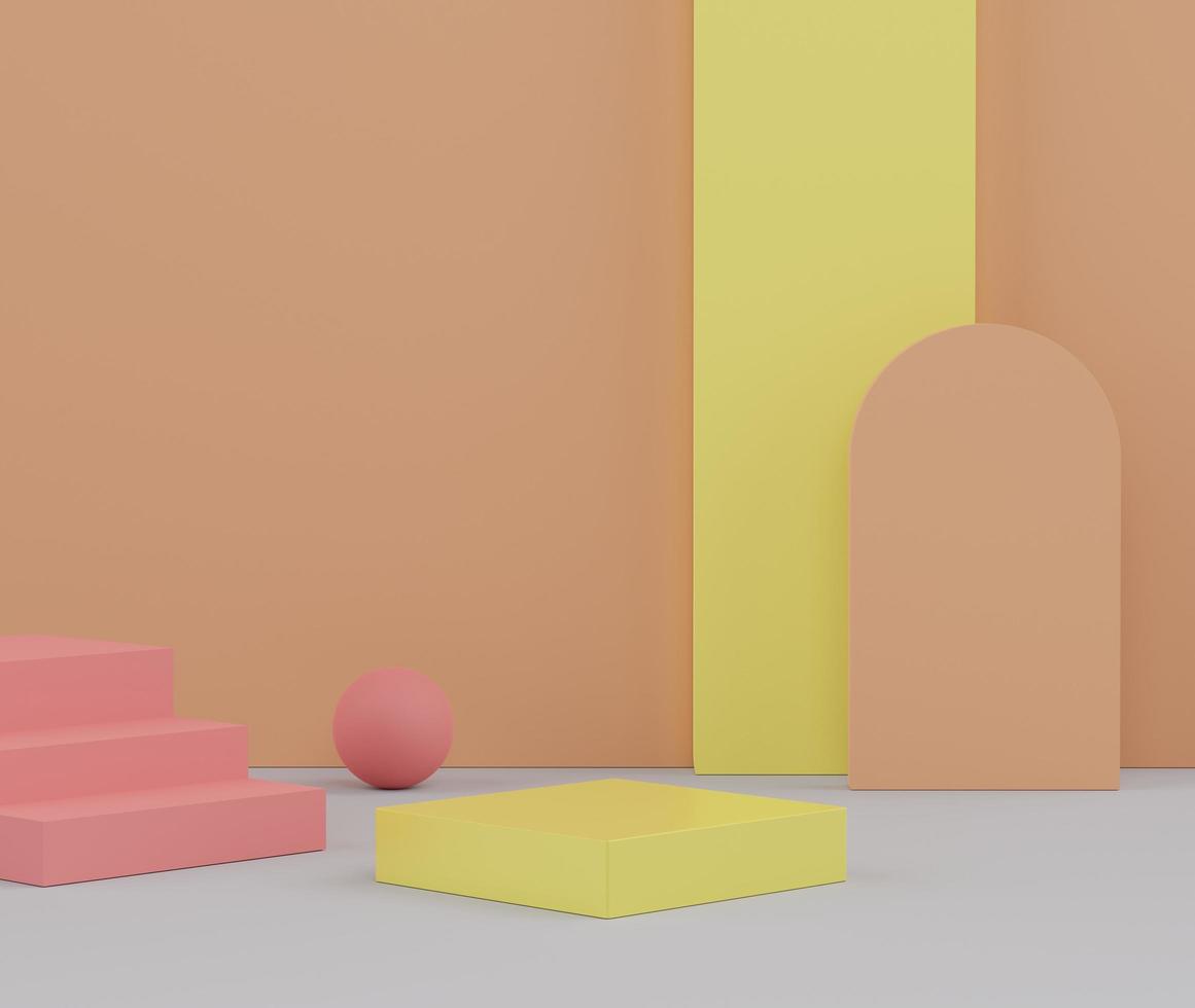 3d rendering of Earth tones minimal displays podium or pedestal for mock up and products presentation with abstract simple geometric shapes background. photo