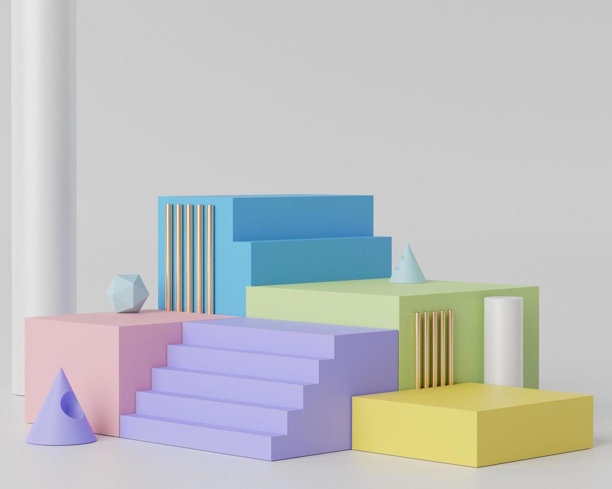 3d geometric forms. Blank podium display in pastel color. Minimalist pedestal or showcase scene for present product and mock up. photo