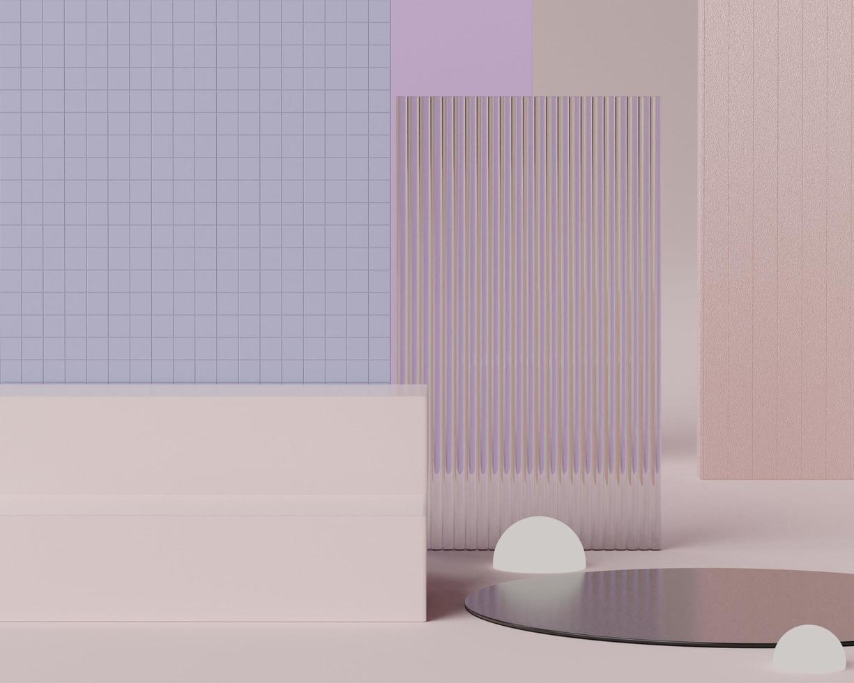 Fondo abstracto 3d de exhibición de podio vacío para productos y presentación cosmética y maqueta. pedestal pastel o vitrina con formas geométricas mínimas. escena colorida. foto
