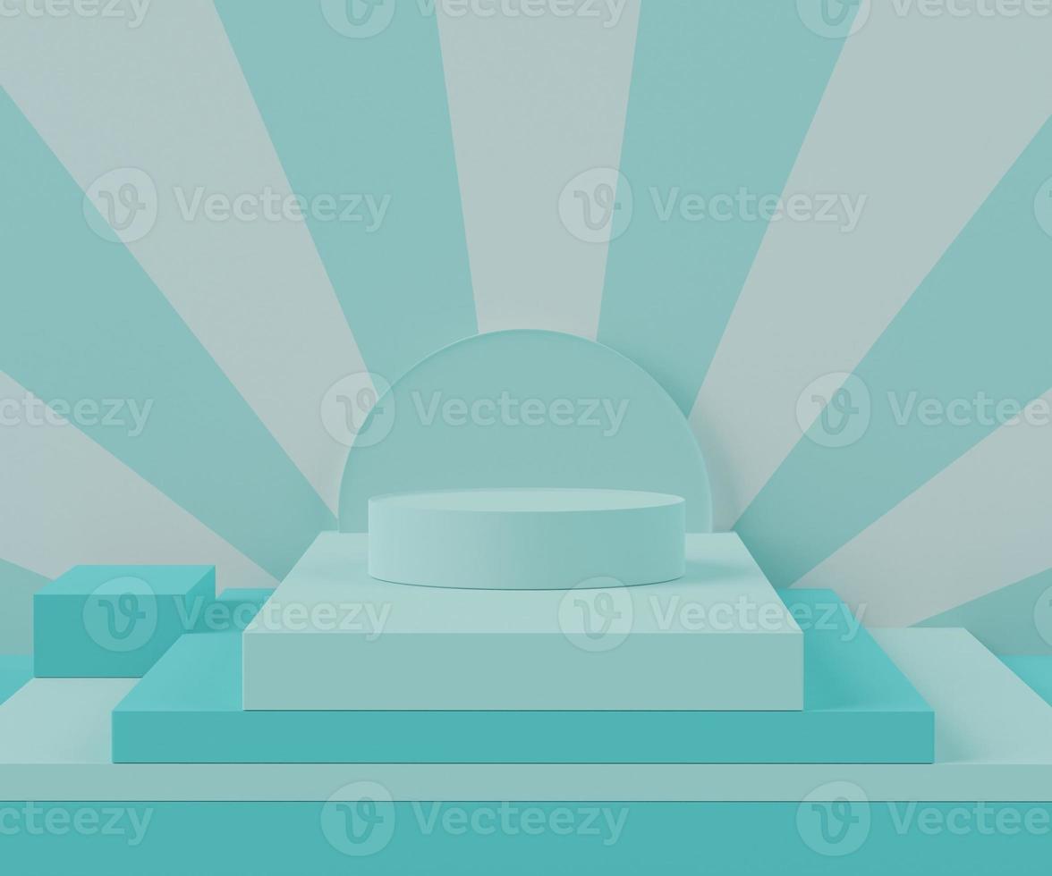 3d abstract background of empty podium display for products and cosmetic presentation and mock up. Blue colors of blank pedestal or showcase with minimal geometry shapes. Colorful scene. photo