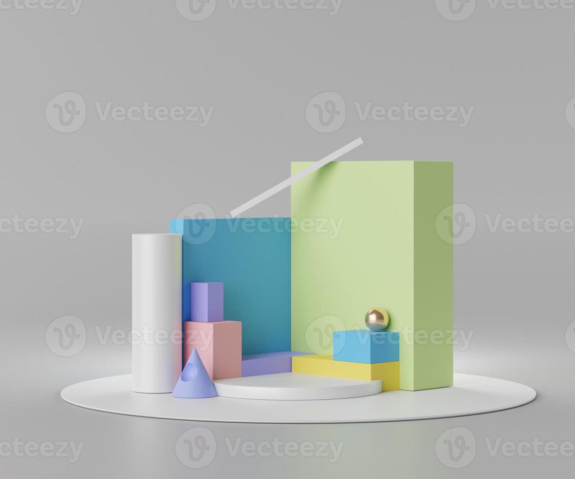 3d rendering of empty Podium in pastel color. Blank pedestal and shopfront with clean design. Minimal scene for  product display. photo
