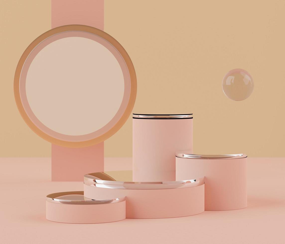 3d geometric shapes. Blank podium display in pastel color. Minimalist pedestal or showcase scene for present product and mock up. Abstract background for cosmetic advertising. photo