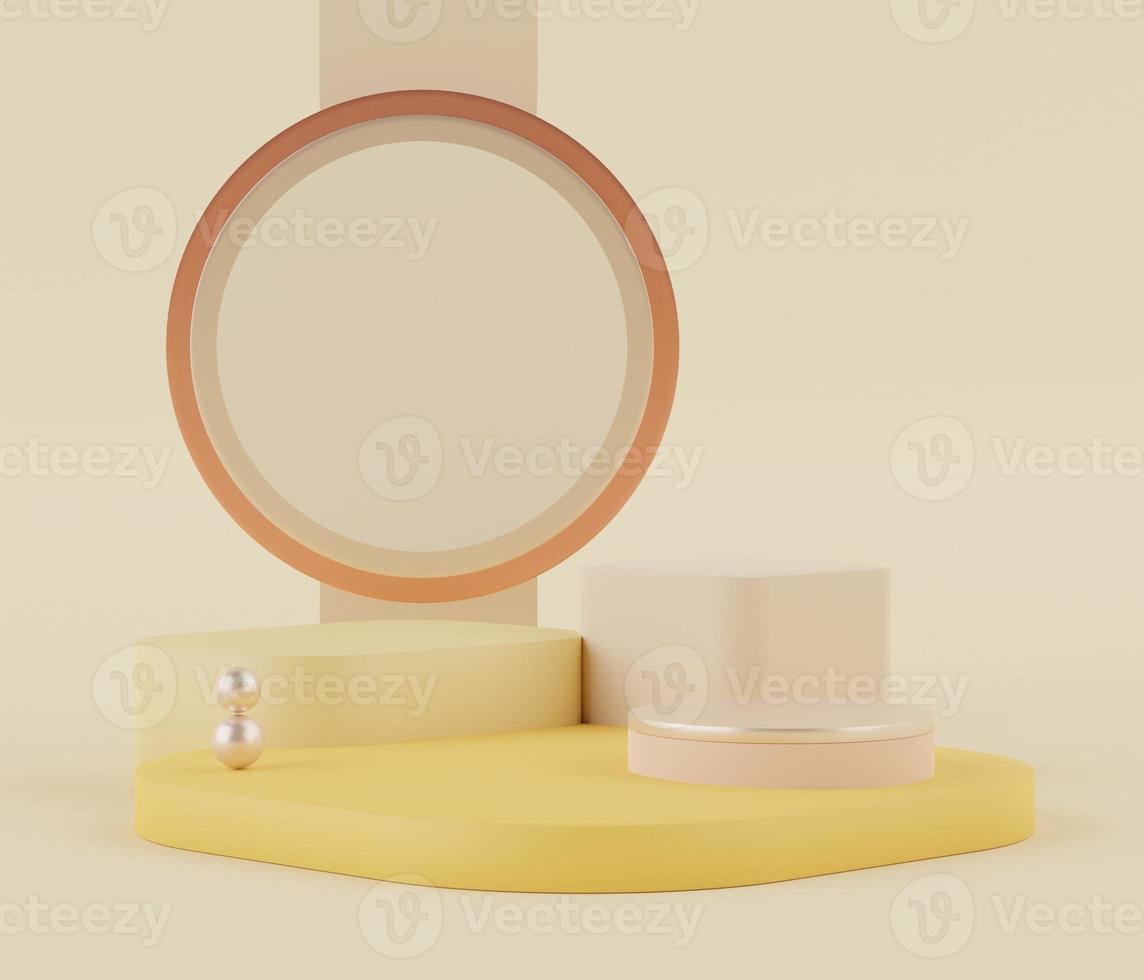 3d geometric shapes. Blank podium display in pastel color. Minimalist pedestal or showcase scene for present product and mock up. Abstract background for cosmetic advertising. photo