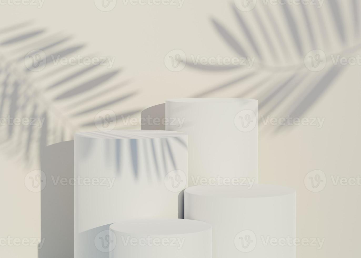 3D Abstract background of empty podium display for products and cosmetic presentation and mock up. Classy modern pedestal or showcase with shadow of palm leaves. Colorful scene. Summer time. photo