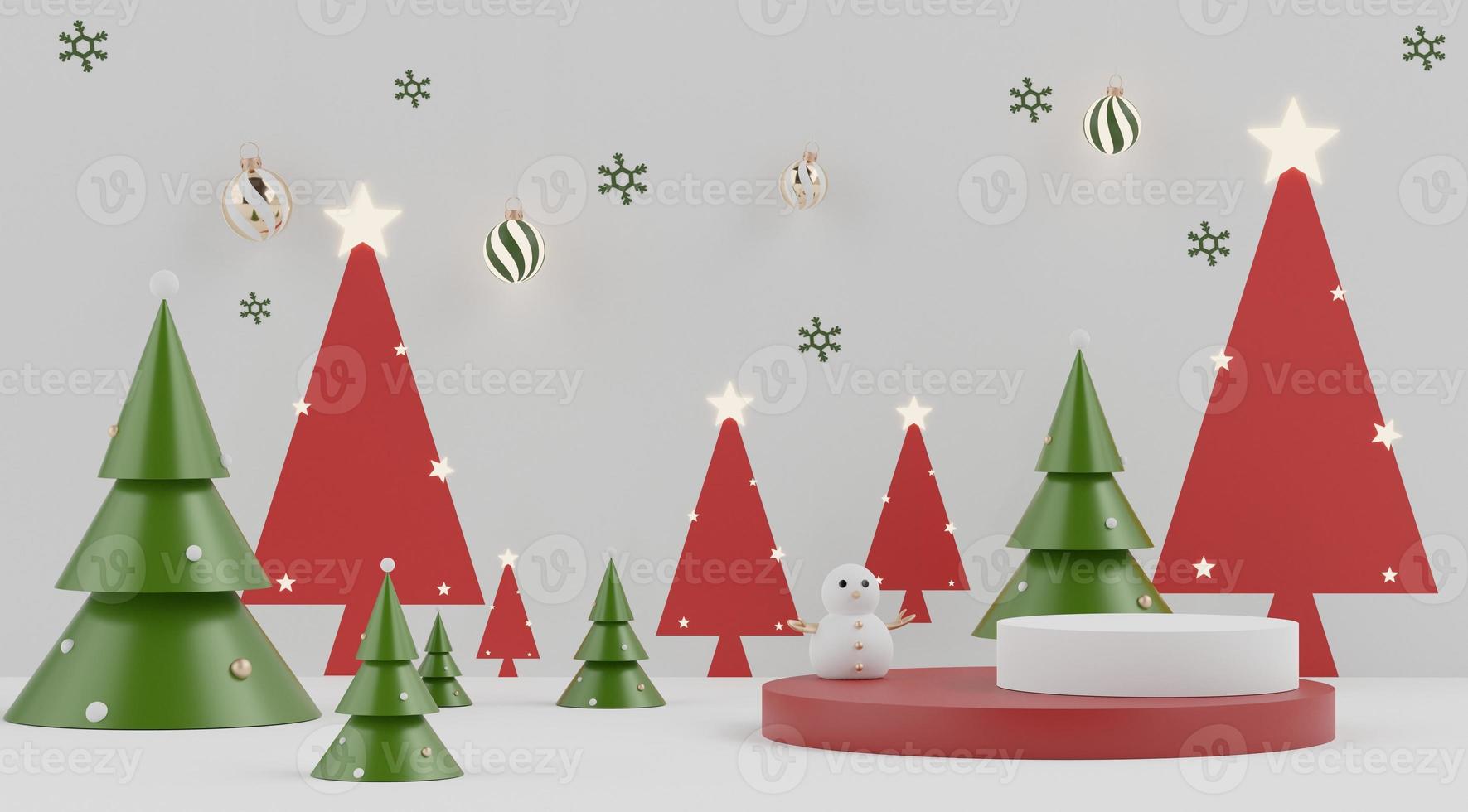 3d Minimal scene of Christmas holiday theme concept decorate with displays podium or pedestal for mock up and products presentation. photo