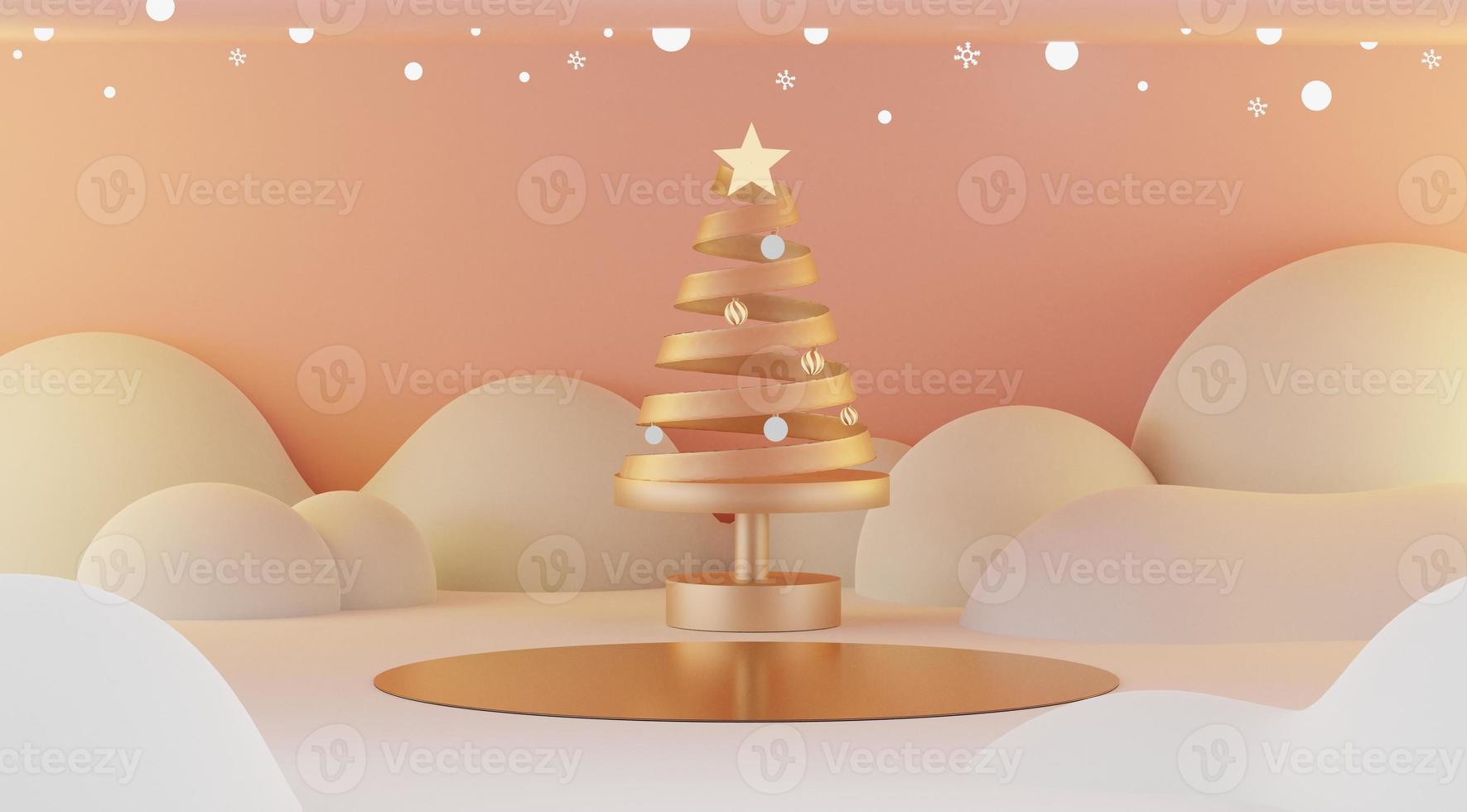 3d rendering scene of Christmas holiday concept decorate with tree and displays podium or pedestal for mock up and products presentation. photo