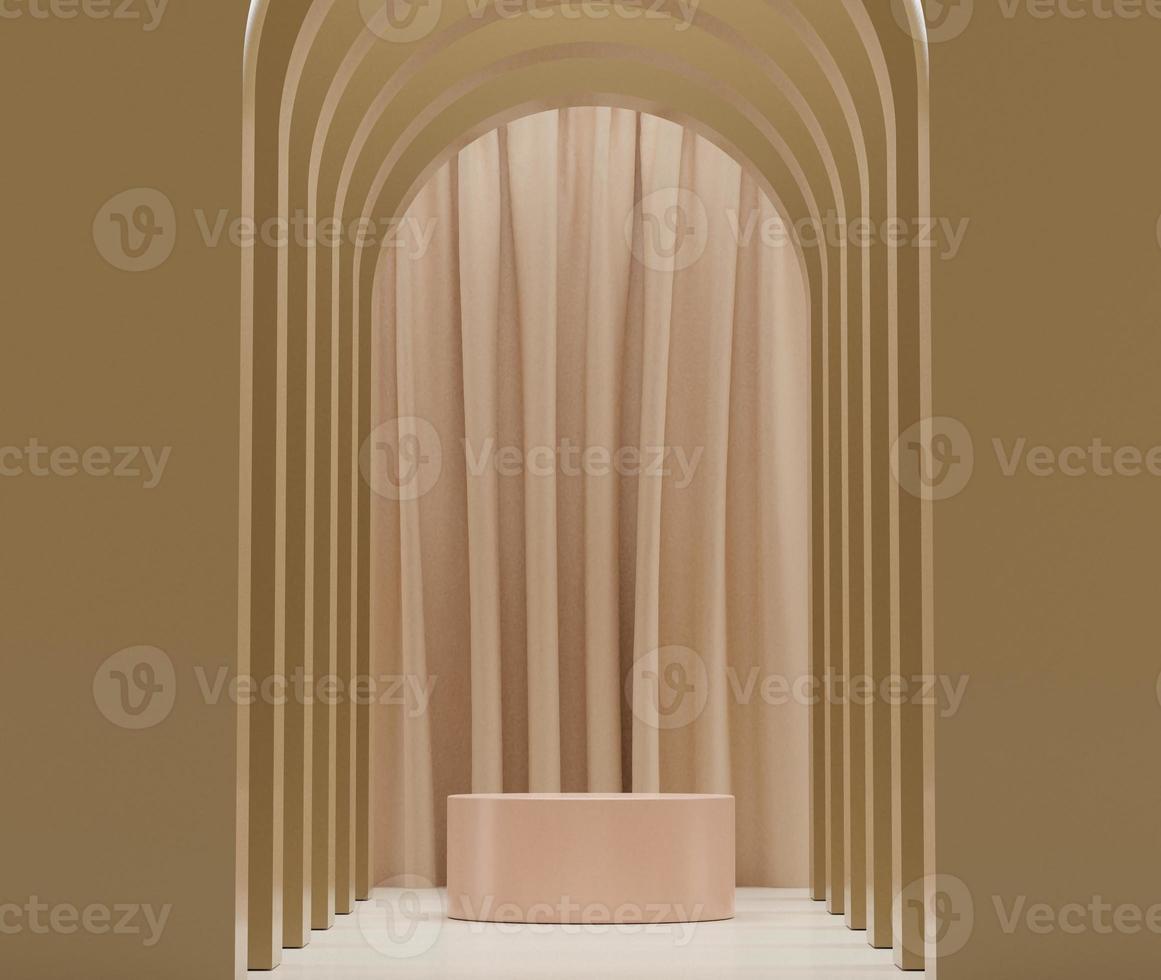 3d rendering of Earth tones minimal displays podium or pedestal for mock up and products presentation with abstract simple geometric shapes background. photo