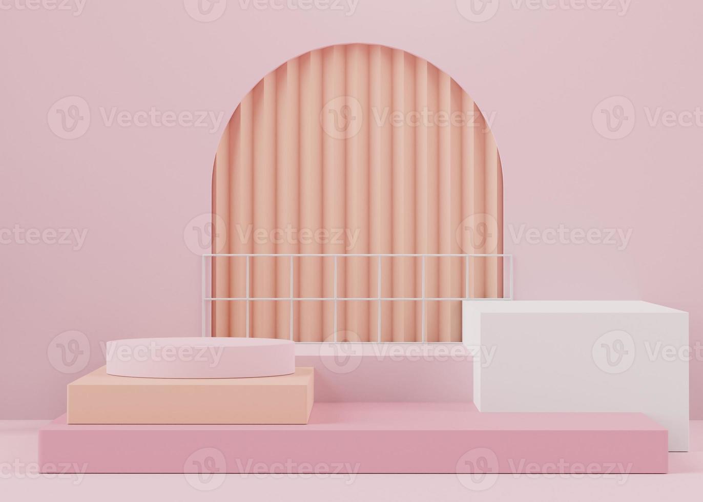 3d rendering of pink coral minimal displays podium or pedestal for mock up and products presentation photo